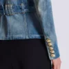 1-button belted denim jacket