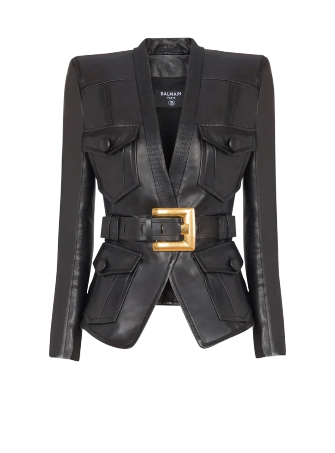 1-button belted leather jacket 1-button belted leather jacket