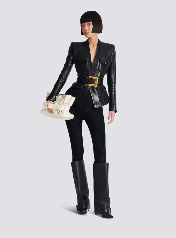 1-button belted leather jacket 1-button belted leather jacket