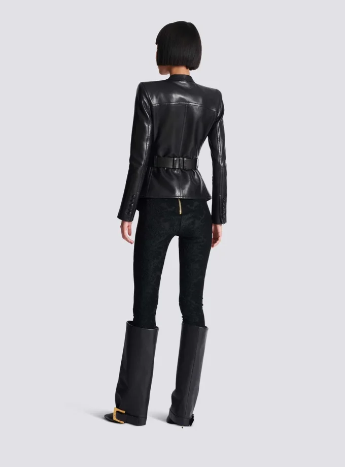 1-button belted leather jacket 1-button belted leather jacket