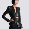 1-button belted leather jacket 1-button belted leather jacket