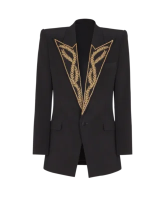 1-button jacket with embroidered collar