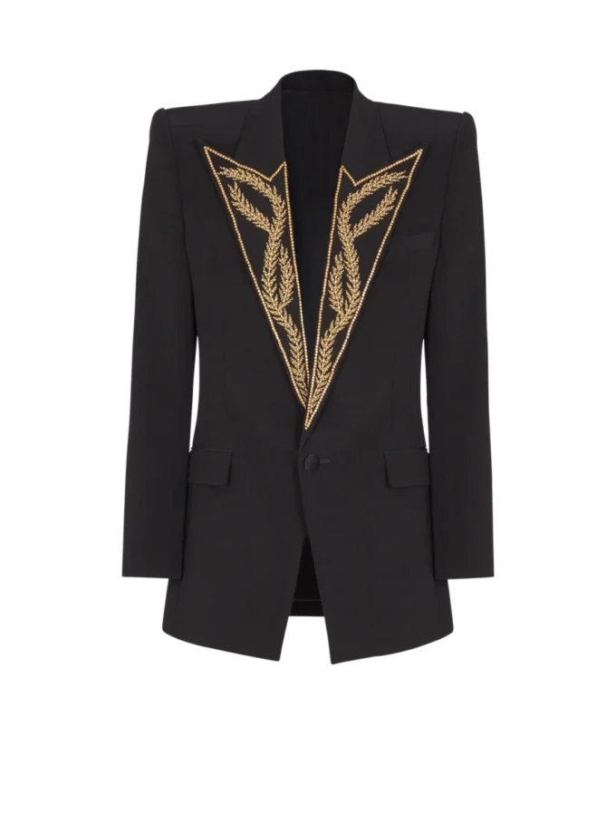 1-button jacket with embroidered collar