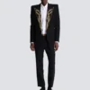 1-button jacket with embroidered collar