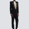1-button jacket with embroidered collar