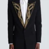 1-button jacket with embroidered collar