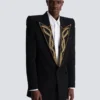 1-button jacket with embroidered collar