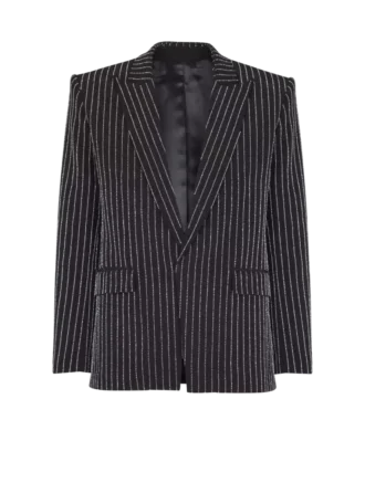 1-button wool jacket with crystal stripes