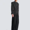 1-button wool jacket with crystal stripes