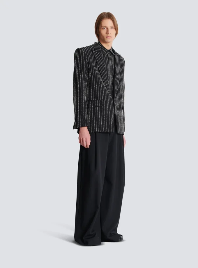 1-button wool jacket with crystal stripes