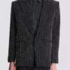 1-button wool jacket with crystal stripes