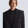 1-button wool jacket with crystal stripes