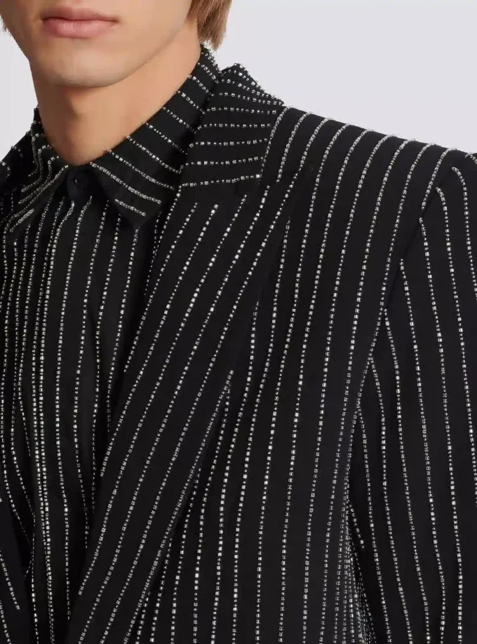 1-button wool jacket with crystal stripes