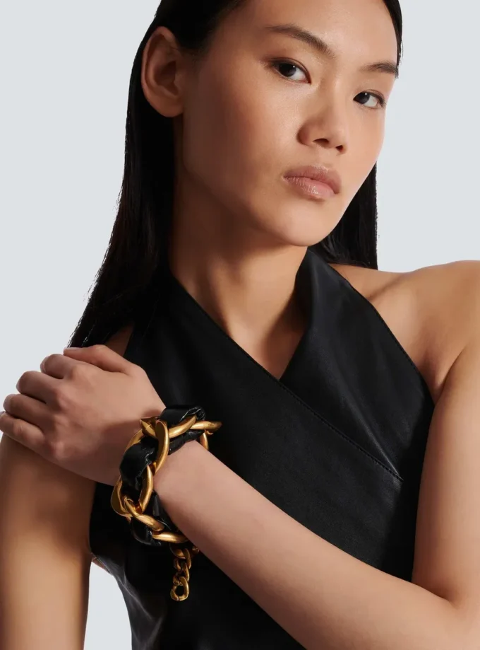 1945 Soft chain and leather bracelet
