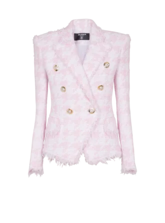 6-buttons houndstooth tweed fitted jacket