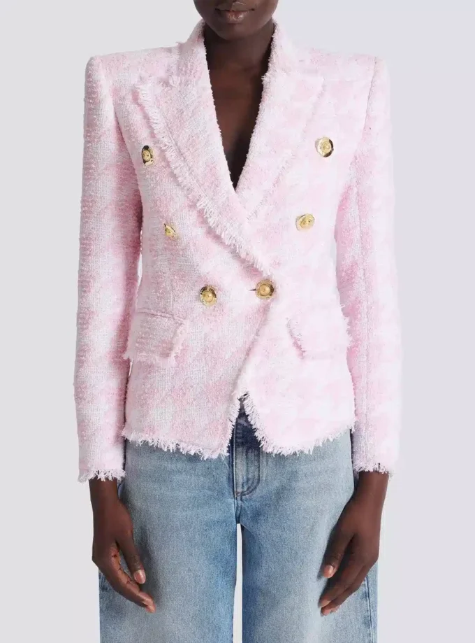 6-buttons houndstooth tweed fitted jacket 6-buttons houndstooth tweed fitted jacket