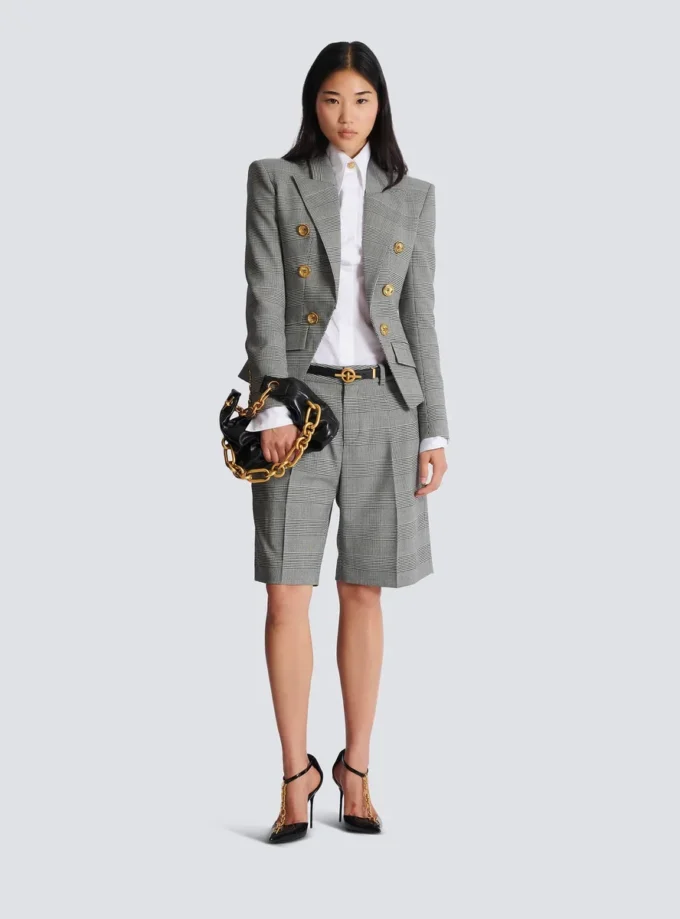 6-buttons jacket in Prince of Wales jacquard