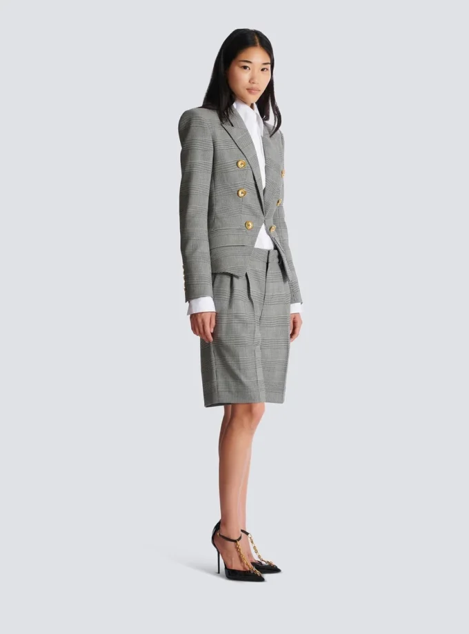6-buttons jacket in Prince of Wales jacquard