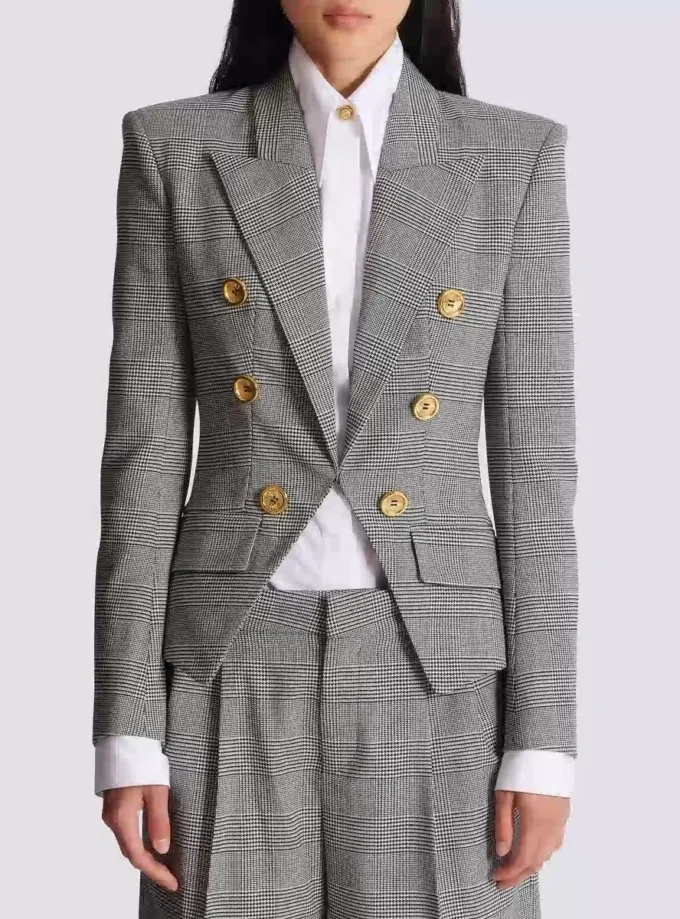 6-buttons jacket in Prince of Wales jacquard