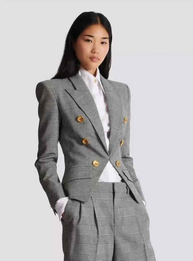 6-buttons jacket in Prince of Wales jacquard