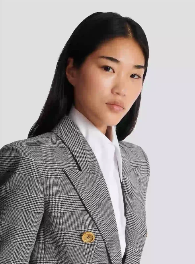 6-buttons jacket in Prince of Wales jacquard