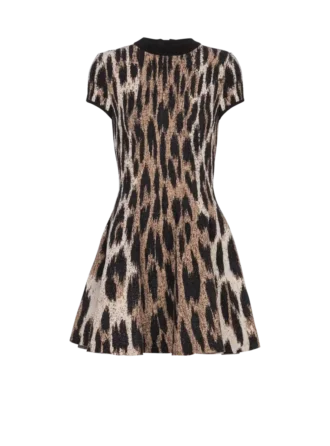 A-line leopard print jacquard dress