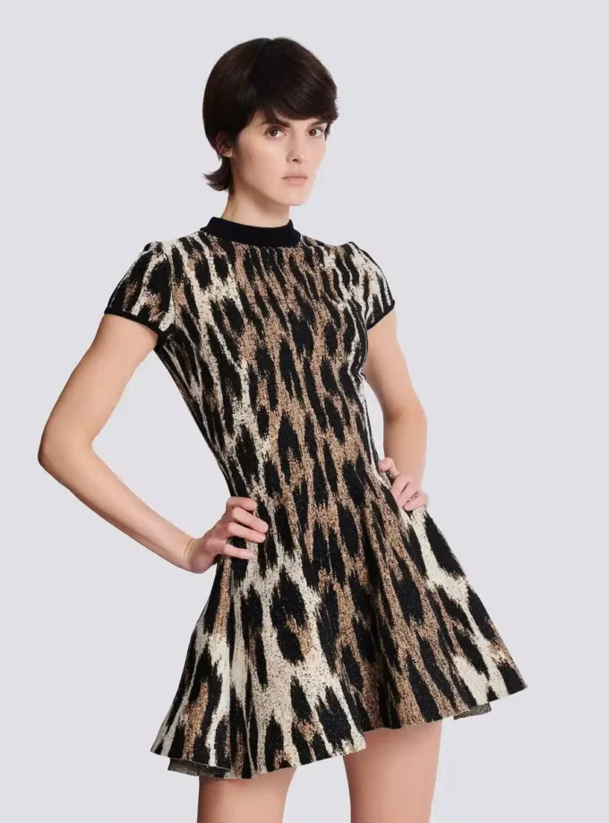 A-line leopard print jacquard dress A-line leopard print jacquard dress