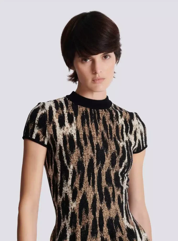 A-line leopard print jacquard dress A-line leopard print jacquard dress