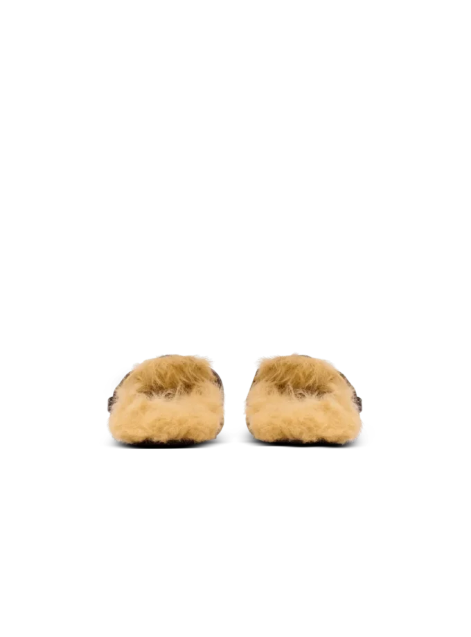 Anthem leopard print ponyskin leather and faux fur mules