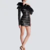Asymmetric leather bodycon dress with chains
