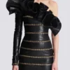 Asymmetric leather bodycon dress with chains