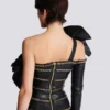 Asymmetric leather bodycon dress with chains