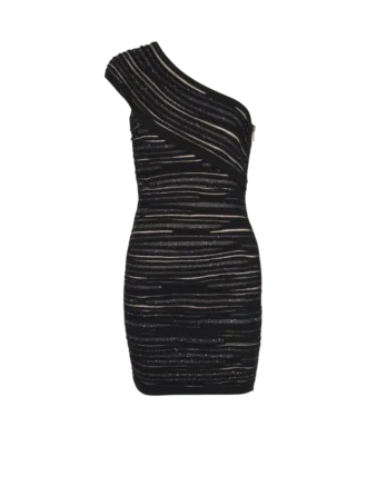 Asymmetrical dress in shiny rolled knit