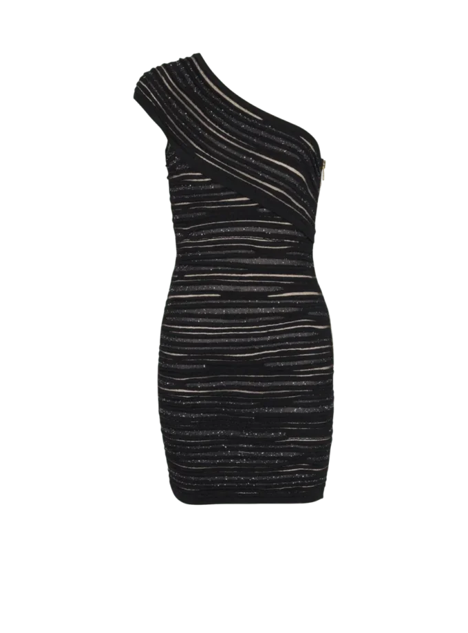 Asymmetrical dress in shiny rolled knit