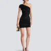 Asymmetrical dress in shiny rolled knit