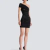 Asymmetrical dress in shiny rolled knit