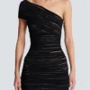 Asymmetrical dress in shiny rolled knit