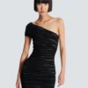 Asymmetrical dress in shiny rolled knit