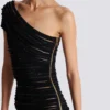 Asymmetrical dress in shiny rolled knit