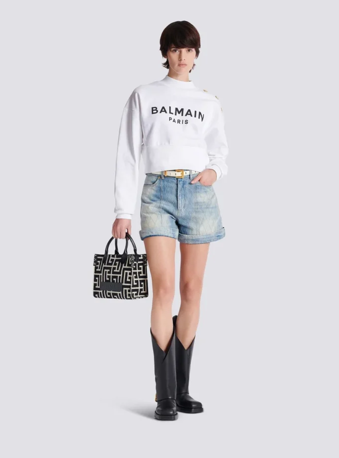 B-Army monogrammed jacquard and leather tote bag