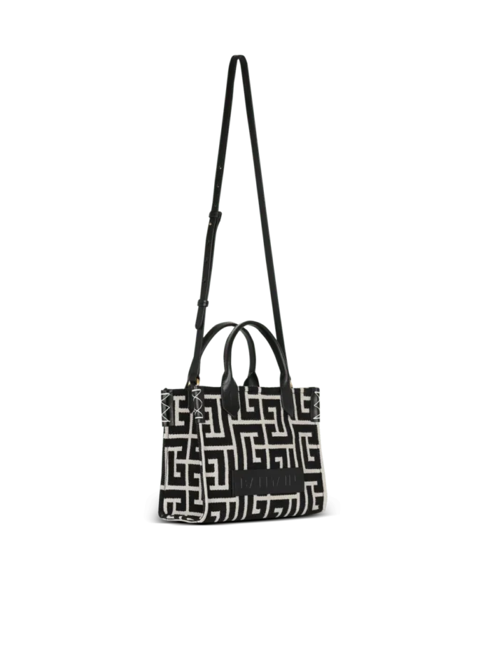 B-Army monogrammed jacquard and leather tote bag