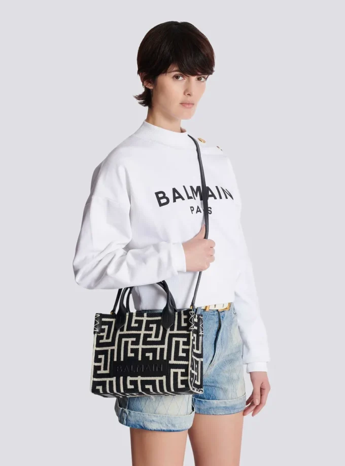 B-Army monogrammed jacquard and leather tote bag