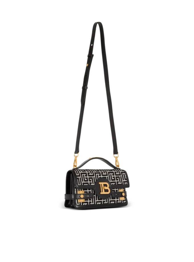 B-Buzz Shoulder 24 bag in calfskin and PB jacquard canvas