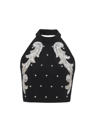 Backless Baroque embroidered top
