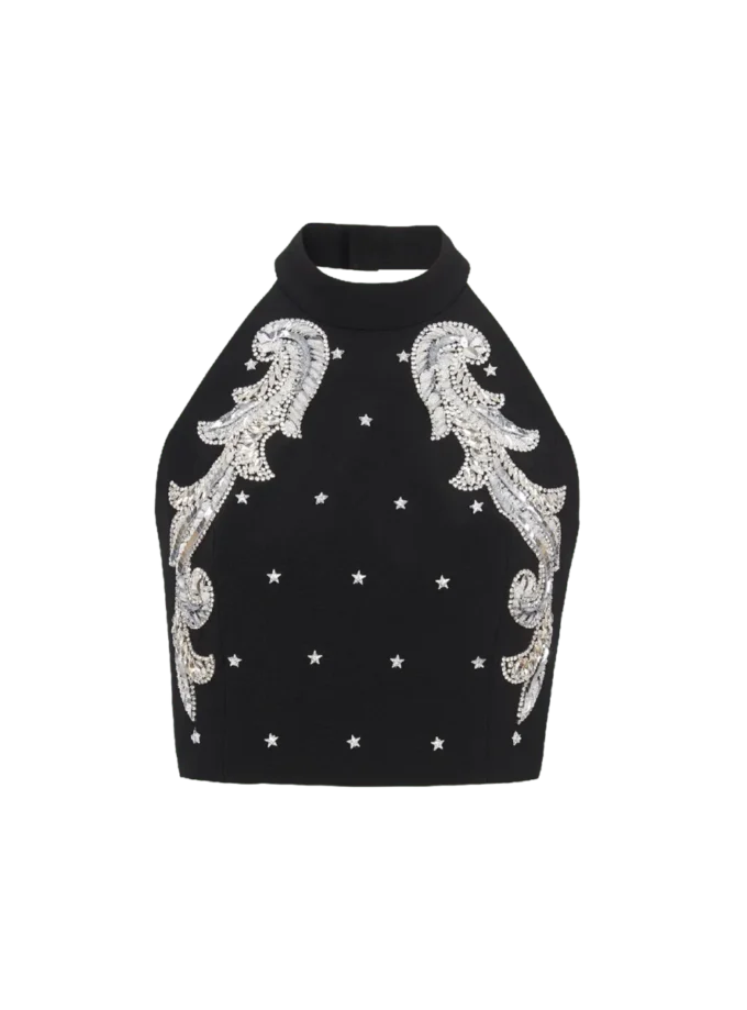 Backless Baroque embroidered top Backless Baroque embroidered top