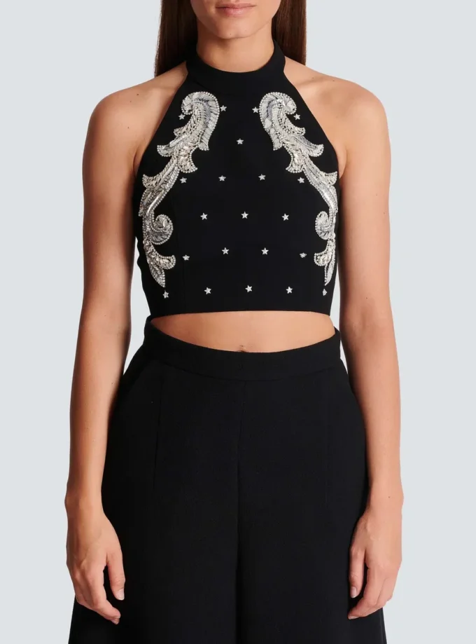 Backless Baroque embroidered top Backless Baroque embroidered top
