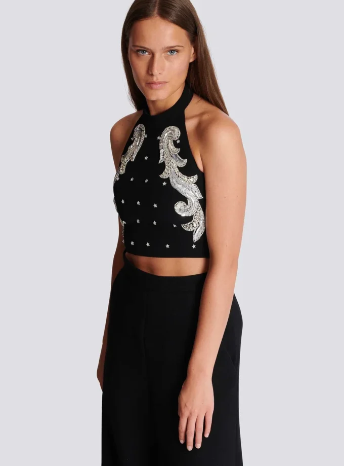 Backless Baroque embroidered top Backless Baroque embroidered top