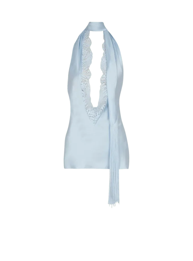 Backless fringed satin top Backless fringed satin top