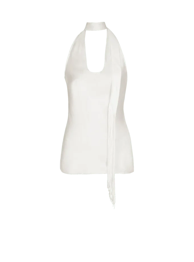 Backless fringed satin top Backless fringed satin top