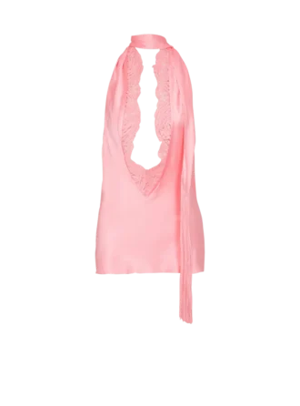 Backless fringed satin top